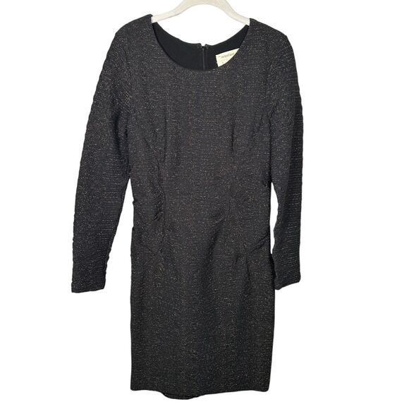 Nicole Miller Artelier Black & Gold Shimmer Long Sleeve Ruched Dress Women's 12 - Picture 1 of 6